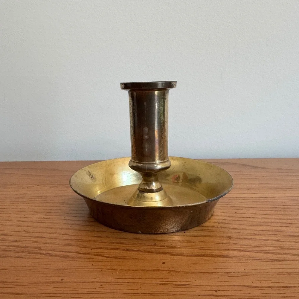 Vintage‎ Solid Brass Chamberstick Candle Holder Made in India Gold Tone